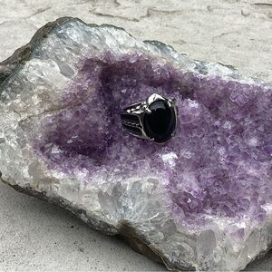 🩵NEW🩵 Stainless Steel with Black Agate Stone Ornate Ring Sz MENS 9